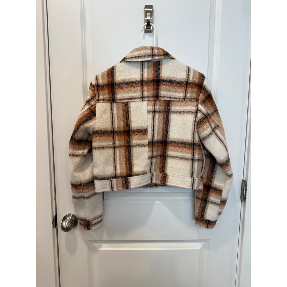 Altar'd State Cropped Plaid Shacket Brown Cream Rust Small - Picture 4 of 6